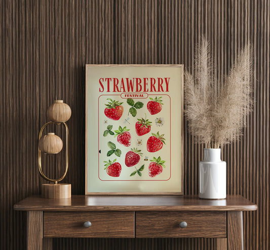 Strawberry Festival Poster, Retro Kitchen Art