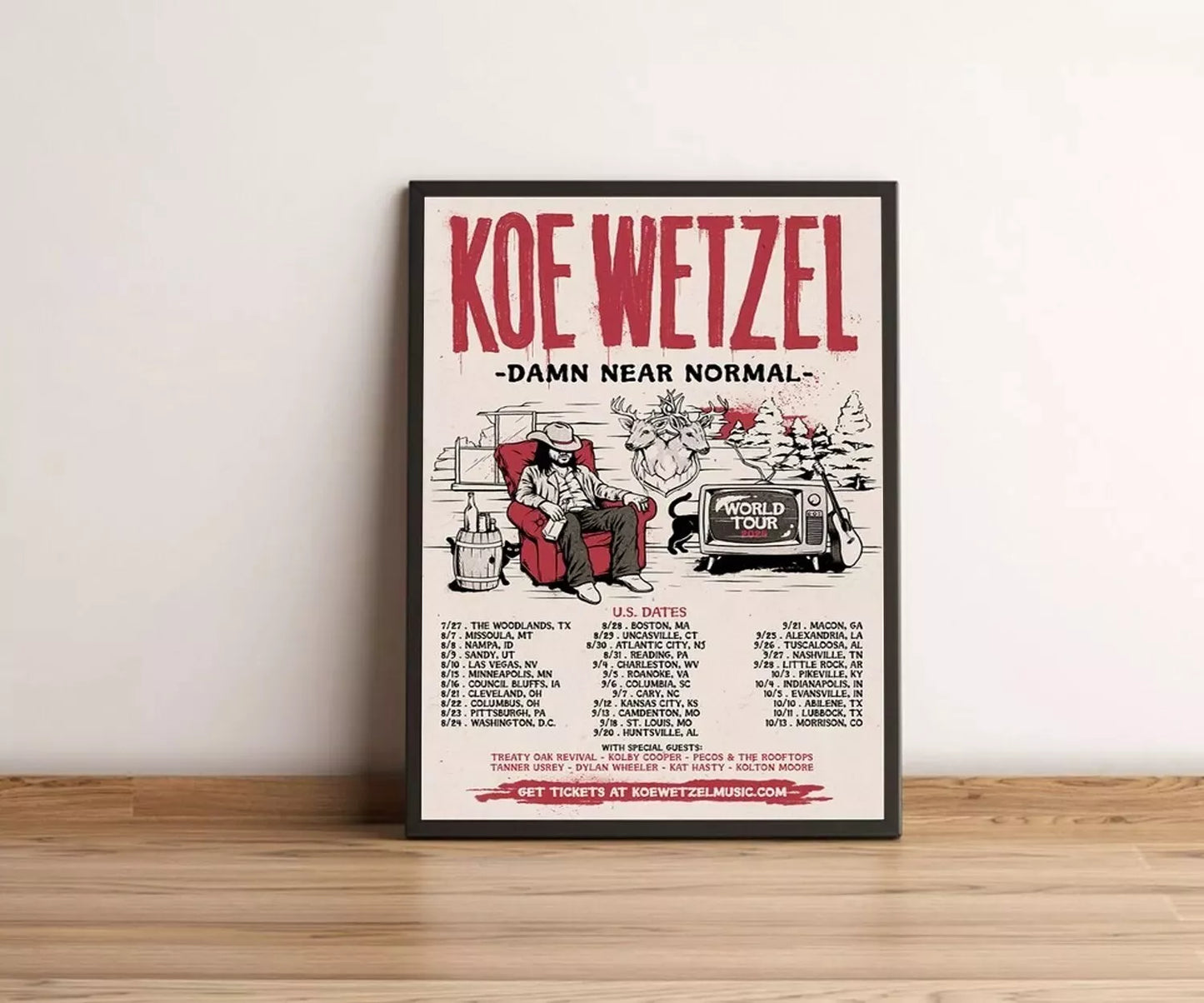 Koe Wetzel Damn Near Normal World Tour US 2024 Poster